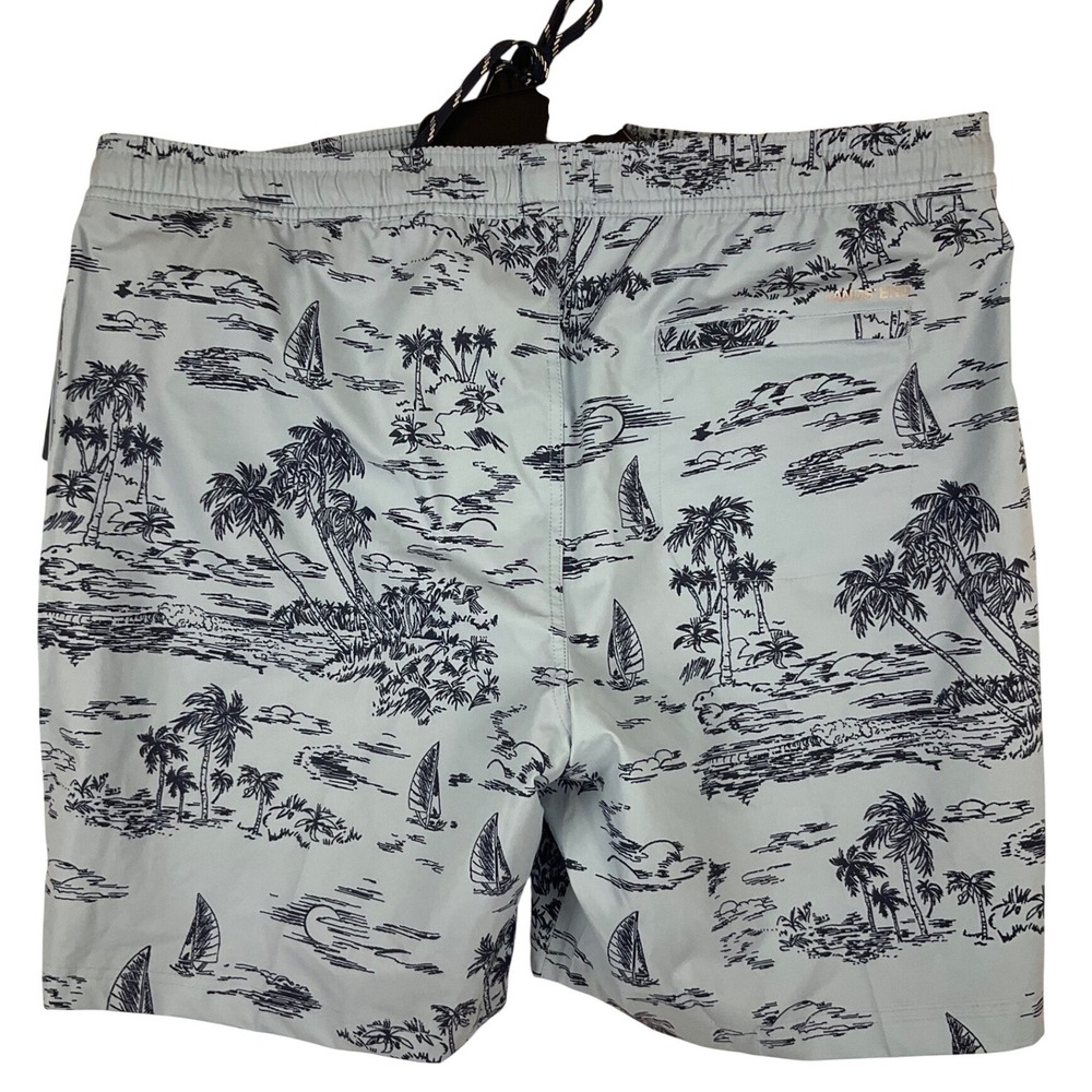 Lands End Mens XL Swim Trunks Blue Island Palm Tree‎ Sailboat UPF 50 NWT M24 - Picture 2 of 11
